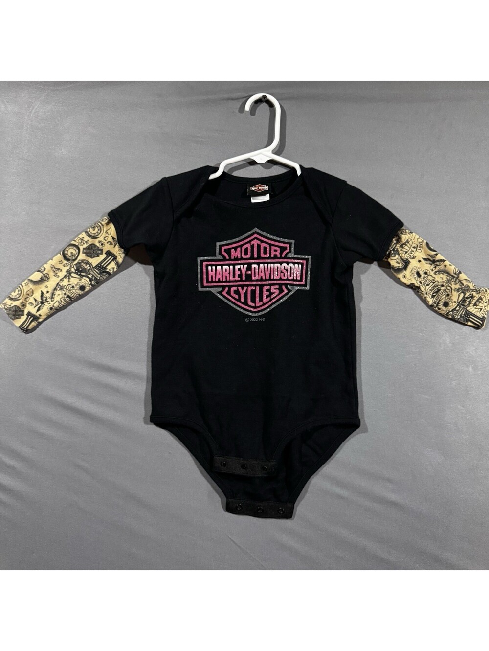 Harley Davidson Glitter Mesh Tattoo Long Sleeves One Piece Toddler Girl 18/24 M